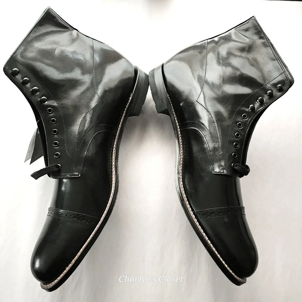 Stacy Adams Madison 15D NWB Blk Kidskin Leather Cap Toe Dress Boot Polished Chic